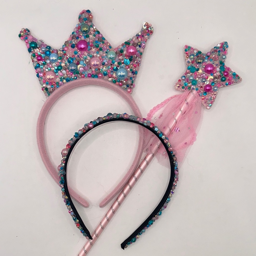 Aurora Inspired Rhinestone Tiara Wand and Headband